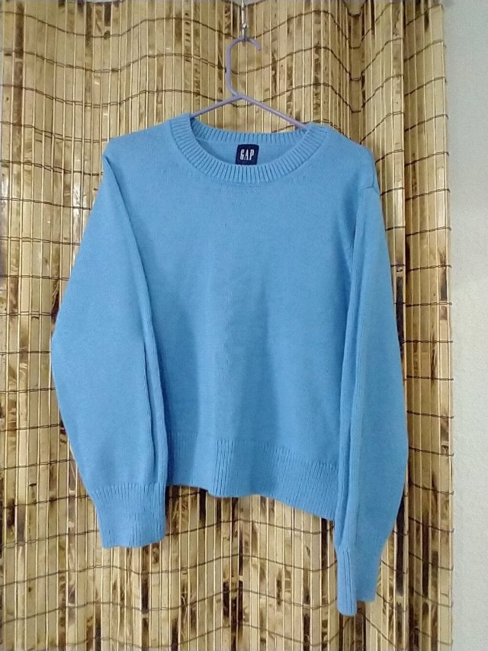 Gap Blue Puff Sleeve Crewneck Knit Sweater Size XL